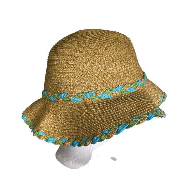 Womens Braided Straw Cloche Sun Hat Beachy Boho Woven One Size 57cm - Picture 3 of 8